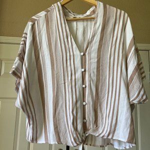 Brown and White Striped Boho tie-top, casual, comfy, breathable